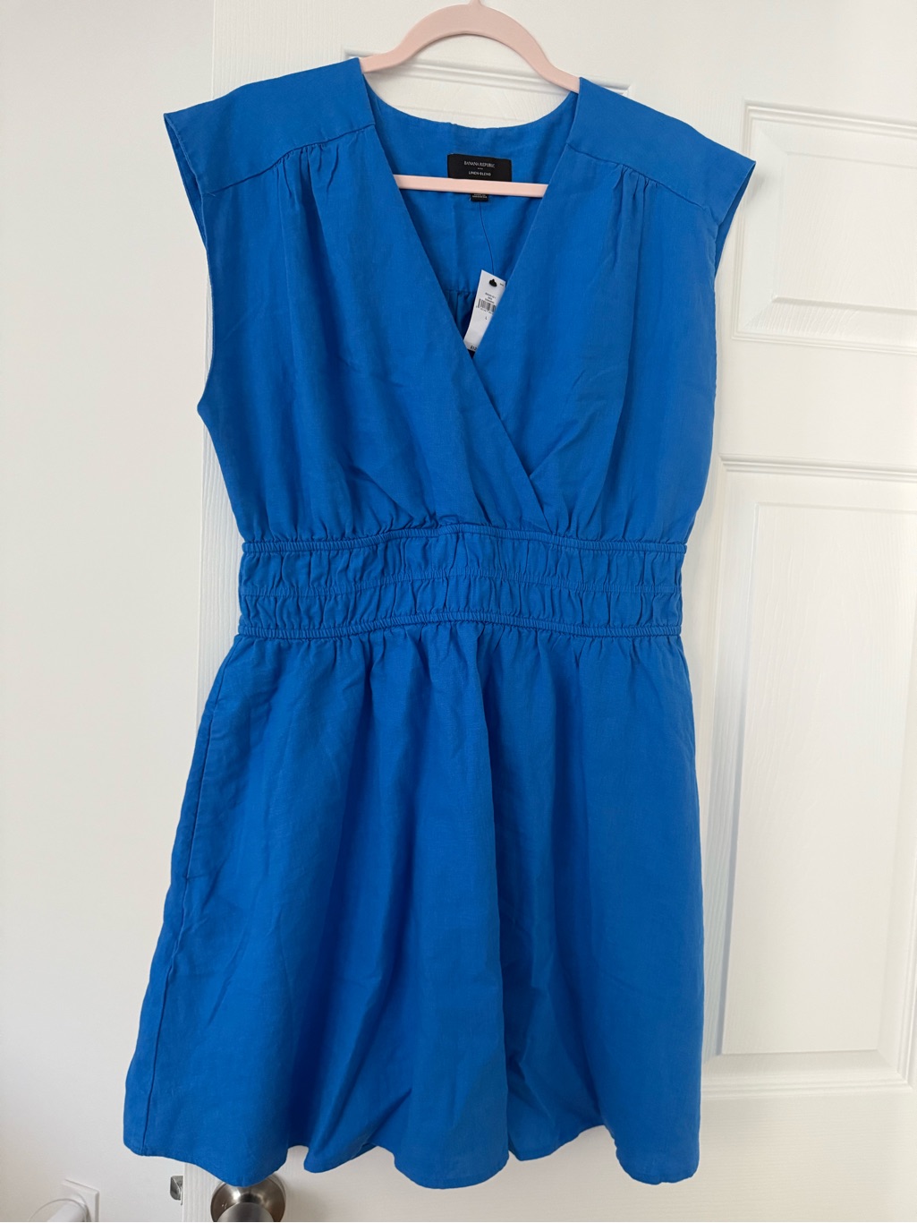 Banana Republic Factory Linen Blend Smocked Waist Blue Mini Dress — image 4 of 8